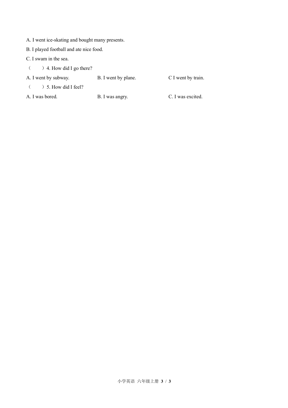 外研版三年级起点小学英语六年级上册Module1单元测试01含答案解析.pdf_第3页