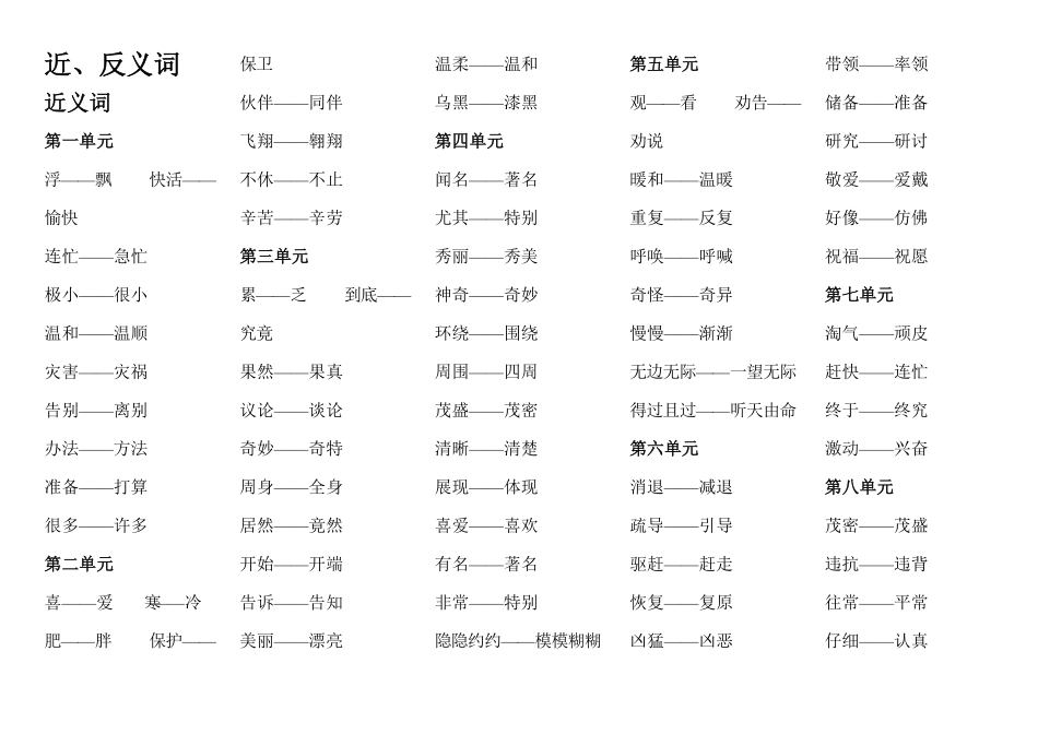 部编版二年级语文上册近反义词汇总含答案.pdf_第1页