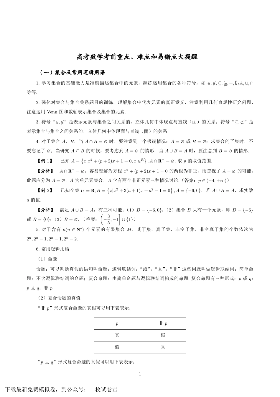 高考数学考前重难点和易错点提醒共37页.pdf_第1页