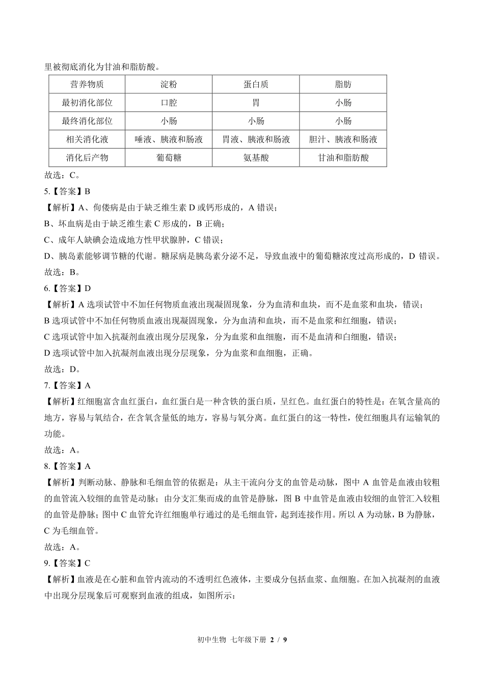 北师大版-初中生物七年级下册期中测试试卷02含答案在前.pdf_第2页