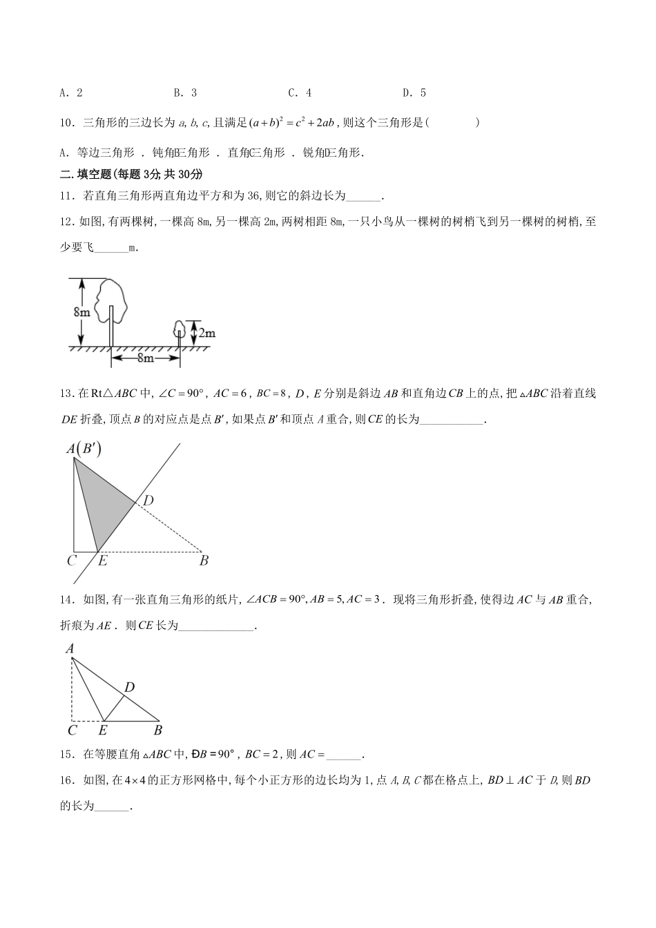 北师大版八年级数学上册第一章单元检测试题及答案.pdf_第2页