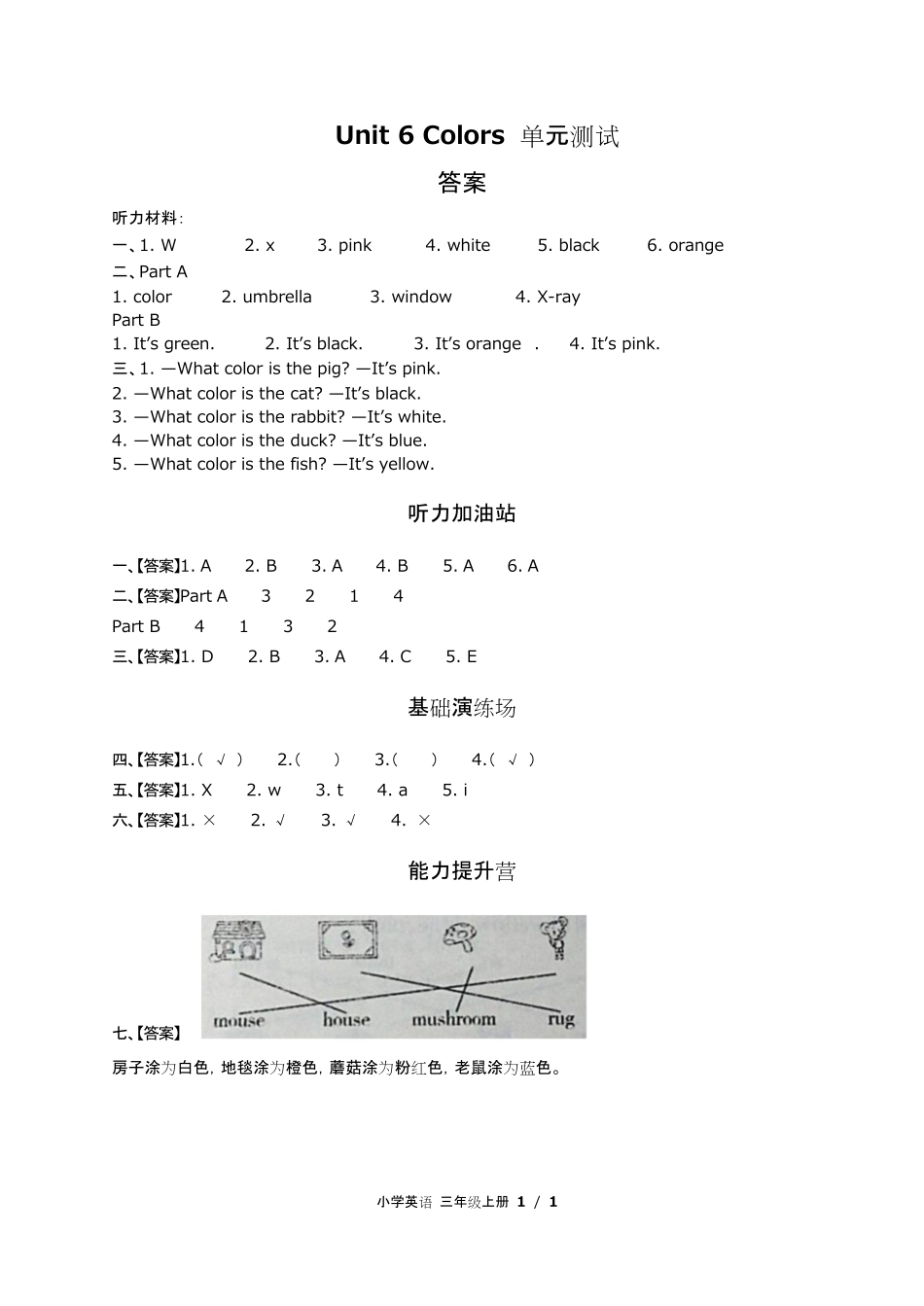 闽教版三年级起点小学英语三年级上册Unit6单元测试试卷含答-案答案在前2.pdf_第1页