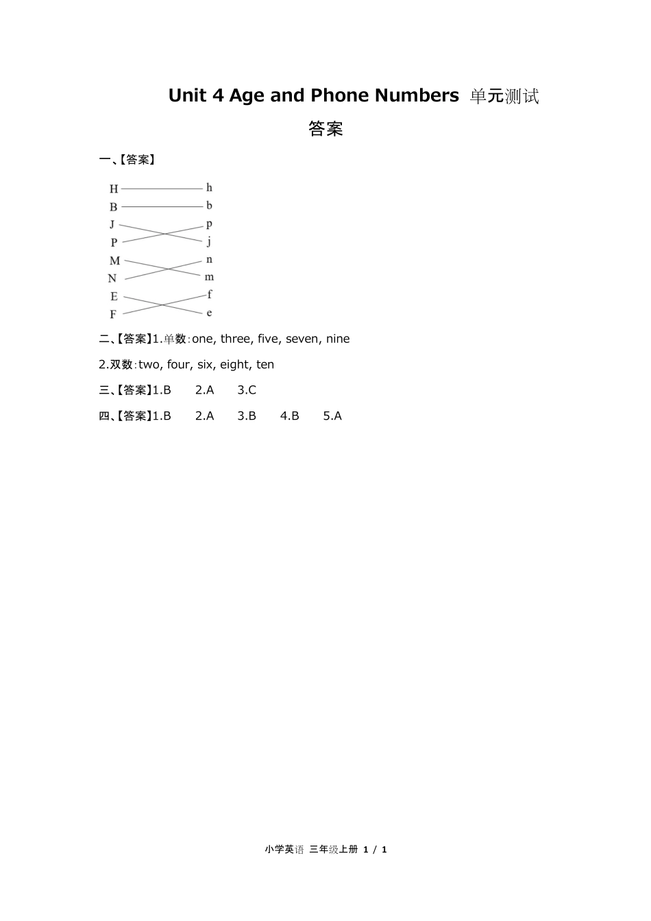 闽教版三年级起点小学英语三年级上册Unit4单元测试试卷含答-案答案在前.pdf_第1页
