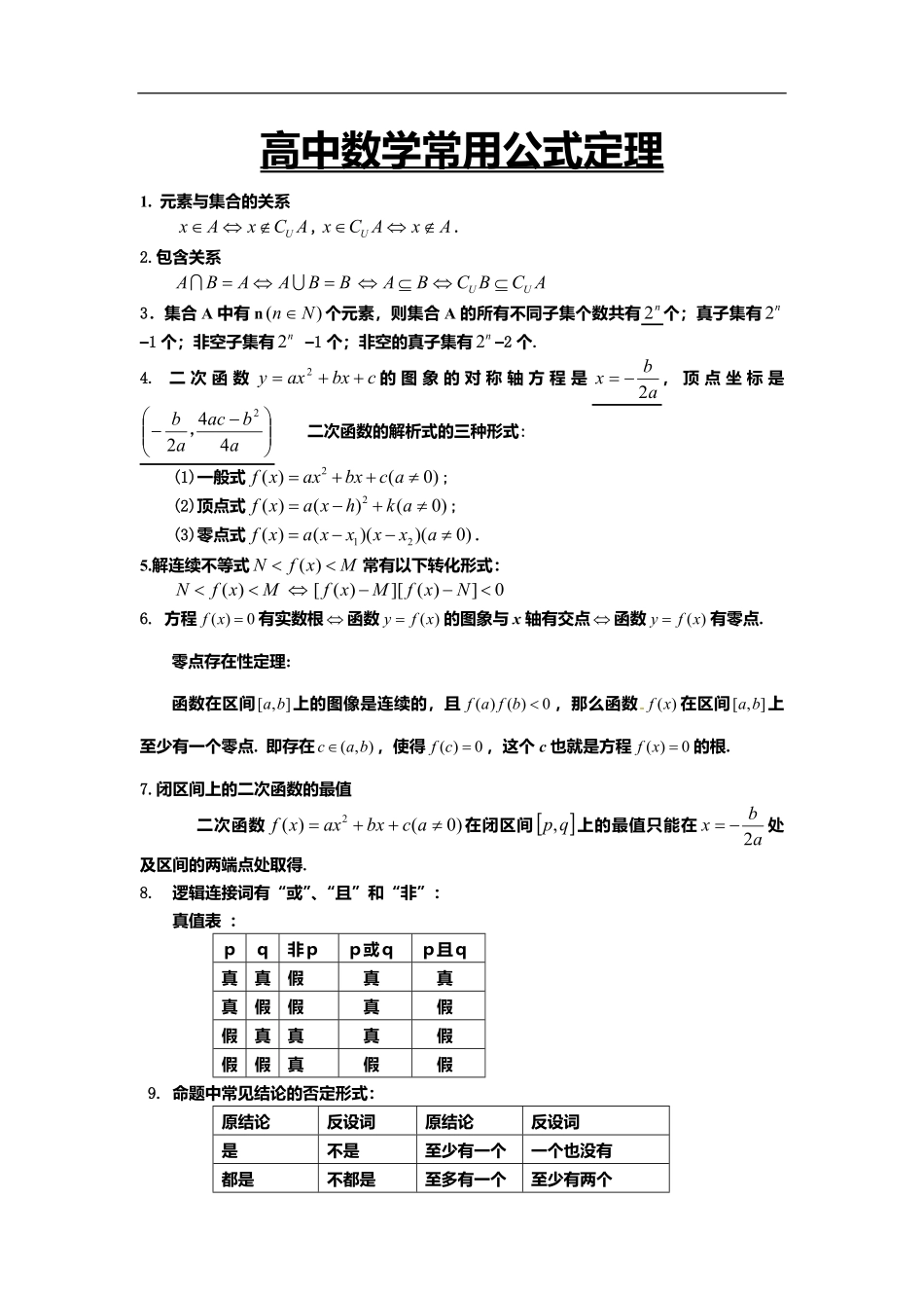 高中数学113个知识点全归纳常用公式定理共18页.pdf_第1页