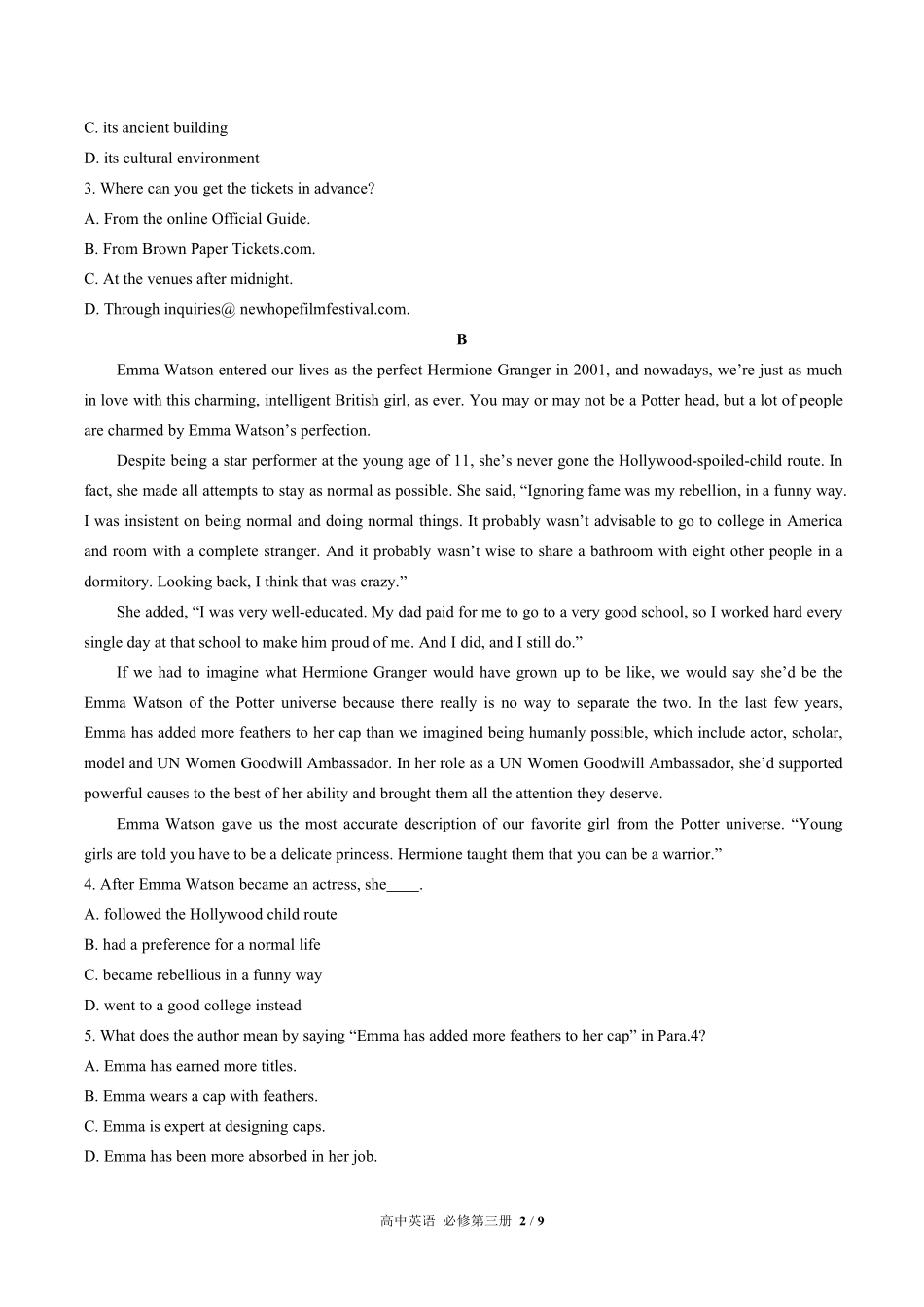 人教版高中英语必修第三册Unit5单元测试试卷含答案03.pdf_第2页