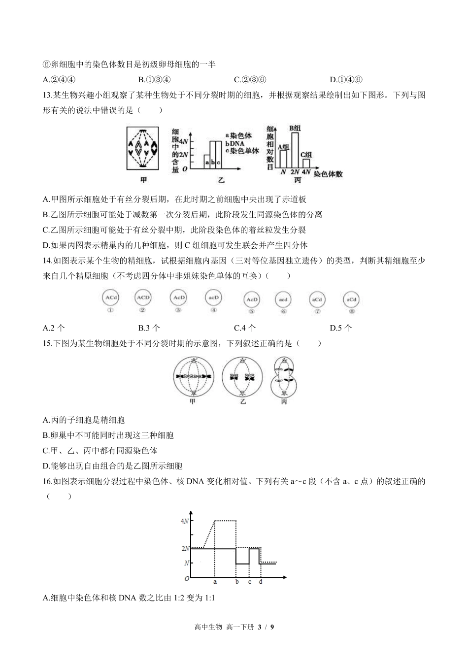 高中生物高一年级下册期中测试02含答案解析.pdf_第3页