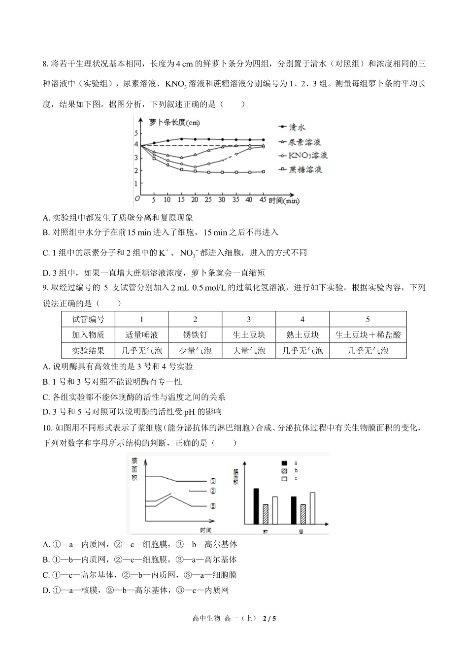 高中生物高一年级上册期末测试01含答案解析.pdf_第2页