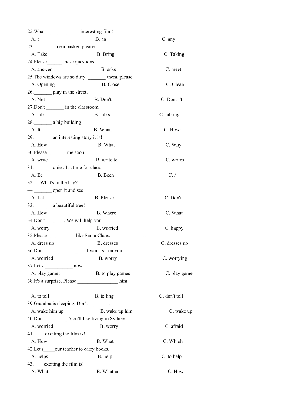 小升初英语专题复习语法专练祈使句和感叹句 有答案.pdf_第2页