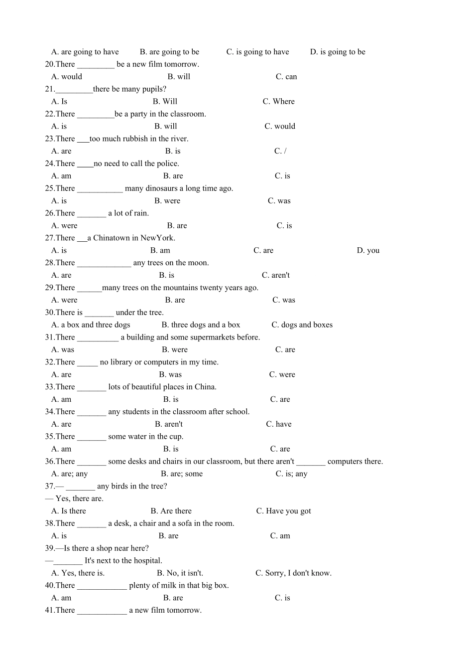 小升初英语专题复习语法专练there be句型、同义句及倒装句 有答案.pdf_第2页