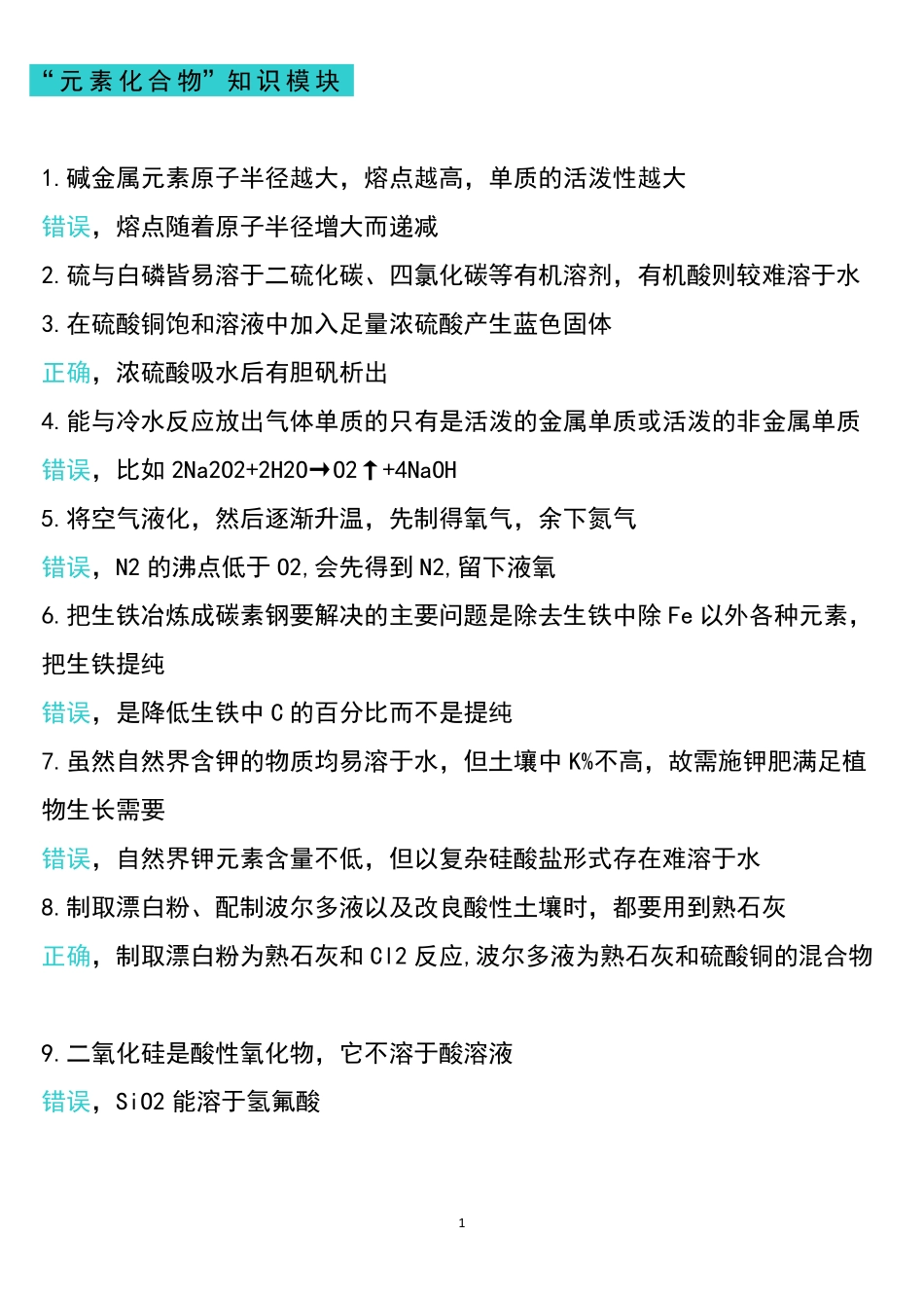 高中化学120个易错知识点，赶紧收藏.pdf_第1页