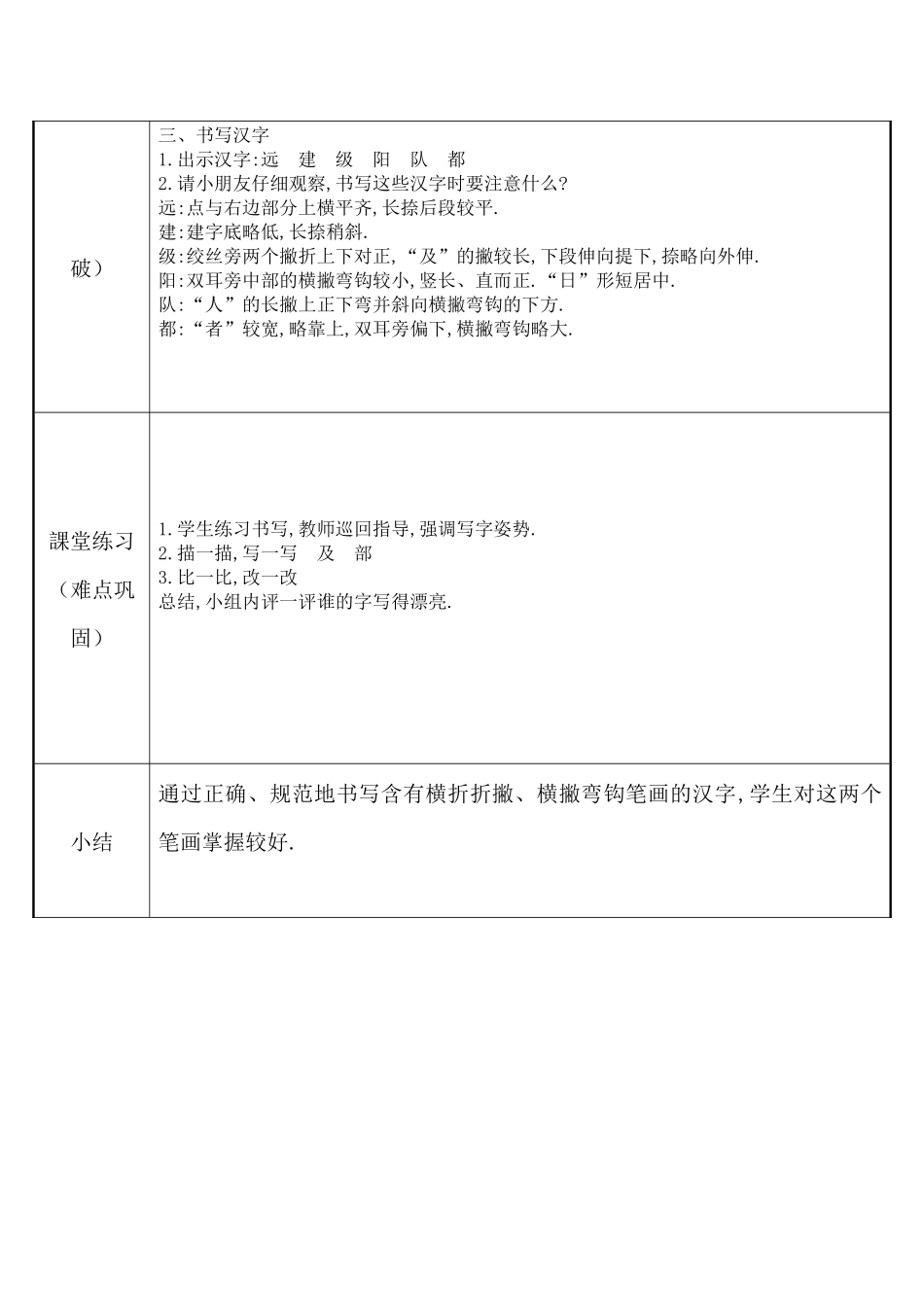 人教版部编版小学语文一年级上册学习横折撇弯钩的书写教学设计教案.docx_第2页