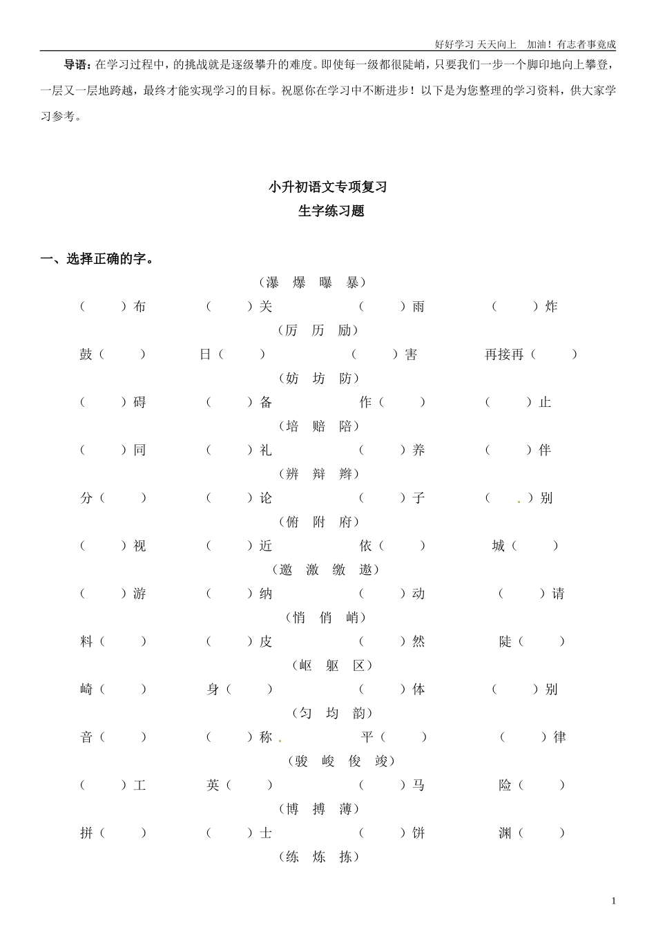 小升初语文知识点专项练习-生字1通用版.doc_第1页