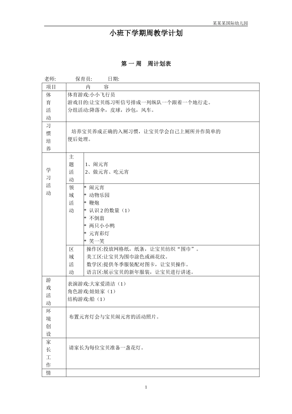 幼儿园常用表格-小班下学期周教学计划周附-日常工作管理及绩效考核细则.doc_第1页