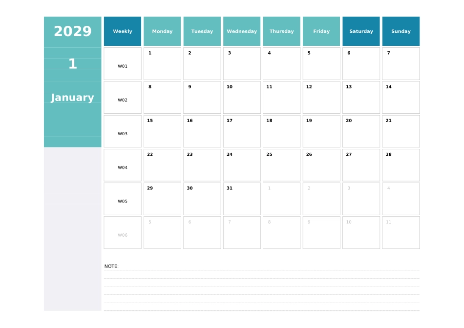 日历表2029年日历英文版横向排版周一开始带周数3.xlsx_第1页