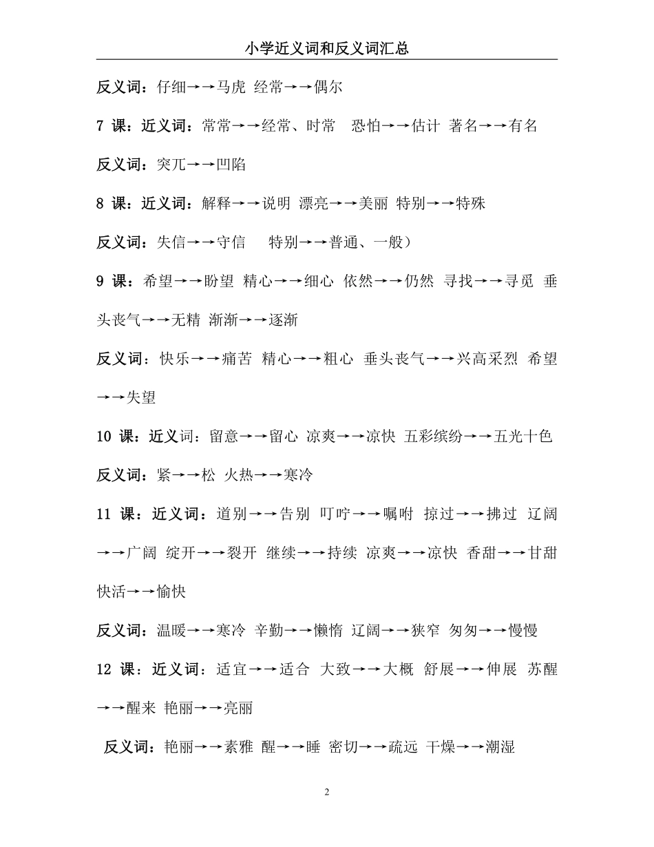 小学阶段必知的常用近反义词汇总.pdf_第2页