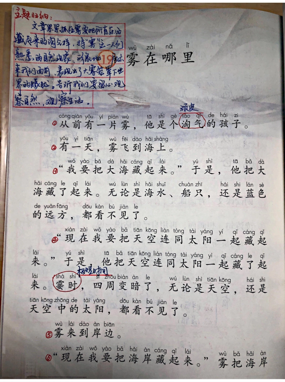 小学二年级上册上学期-部编版语文：雾在哪里 预习笔记.pdf_第1页