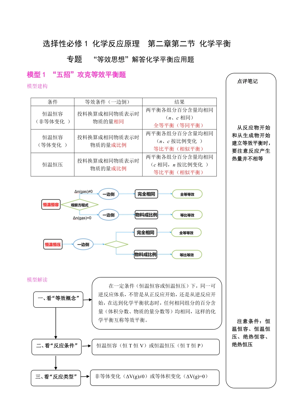 第二章第二节 化学平衡 等效思想解答化学平衡应用题 专题 讲义 高二上学期化学人教版2019选择性必修1含答案.pdf_第1页