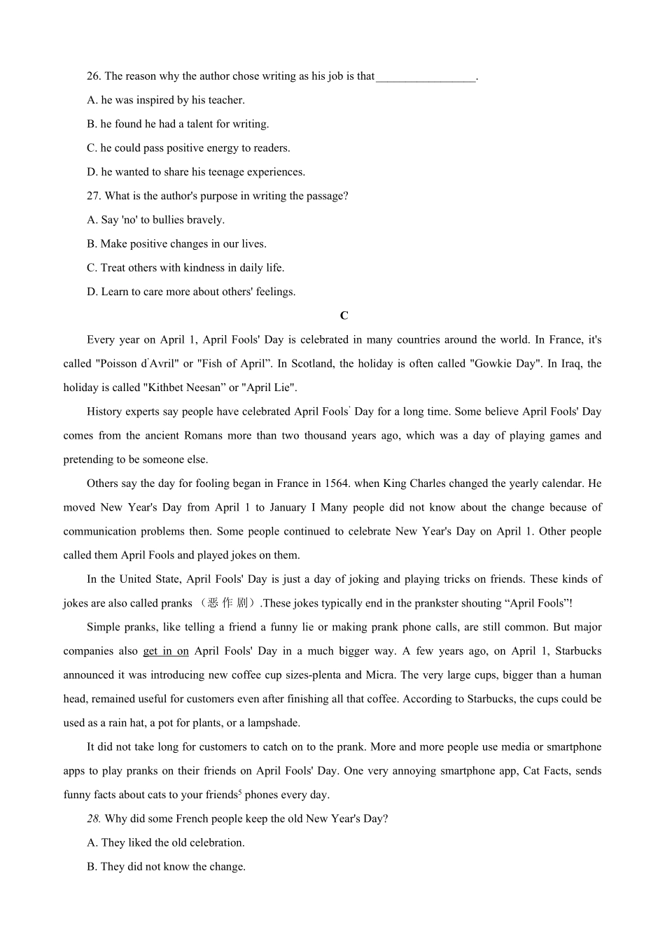 高一下学期英语期中考试模拟卷03-试卷配答案.pdf_第3页