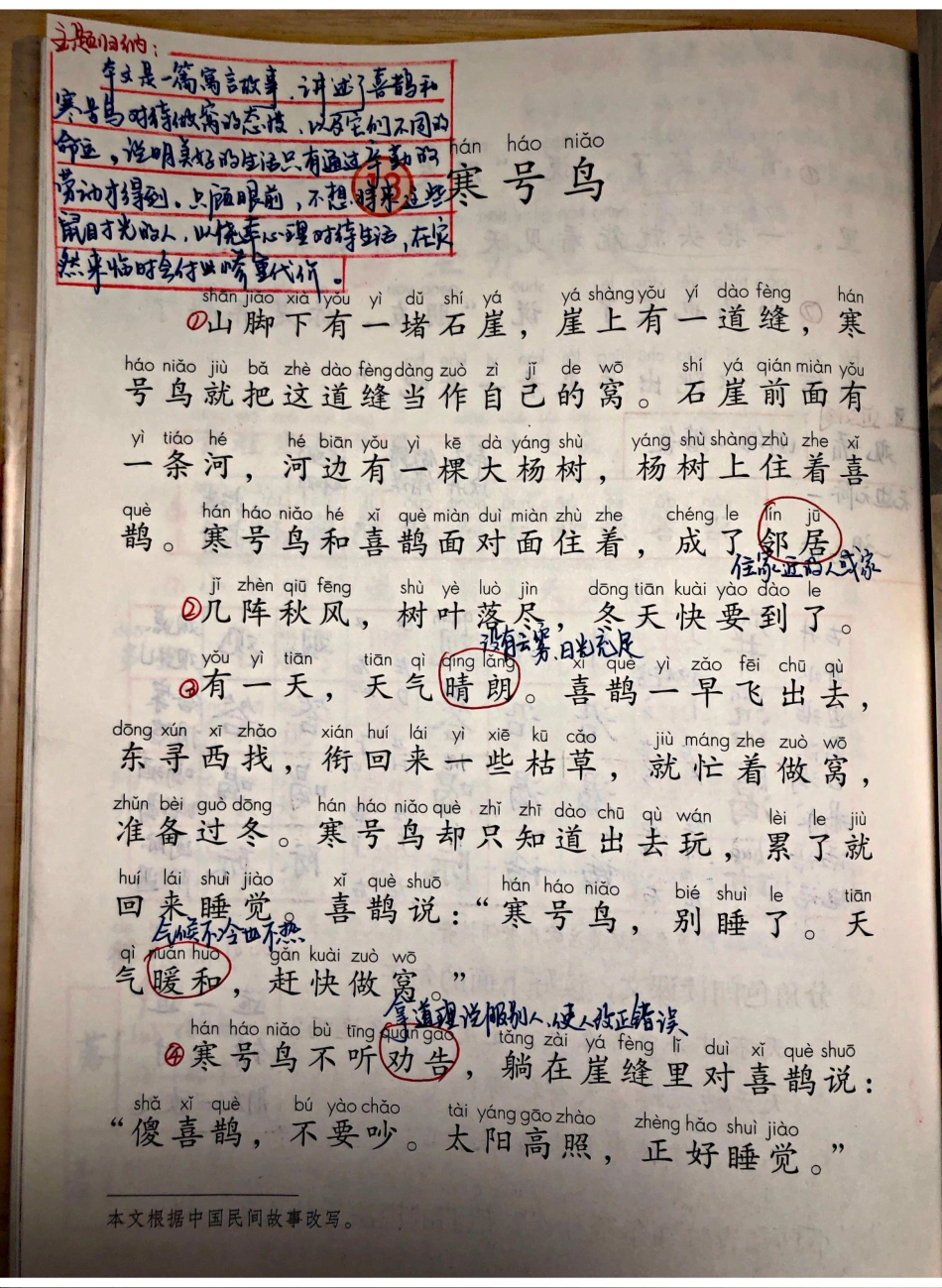 小学二年级上册上学期-部编版语文：寒号鸟 预习笔记.pdf_第1页