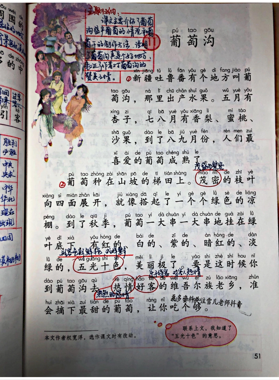 小学二年级上册上学期-部编版语文：第11课预习笔记葡萄沟.pdf_第1页