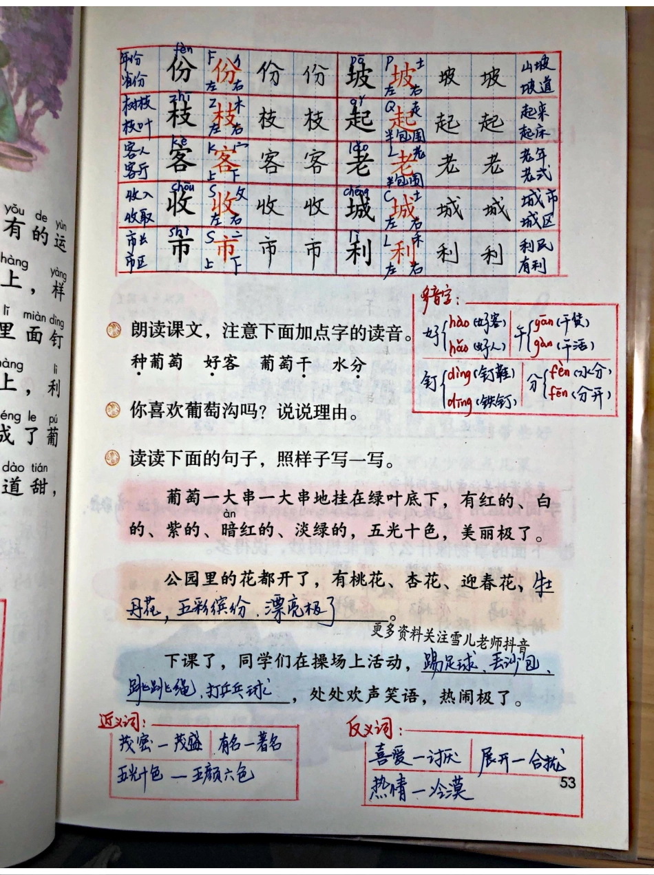 小学二年级上册上学期-部编版语文：第11课预习笔记葡萄沟.pdf_第3页