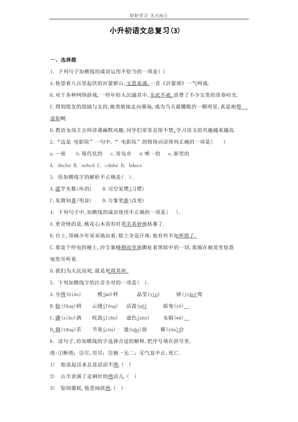 小升初语文知识专项训练-总复习(2).pdf_第1页