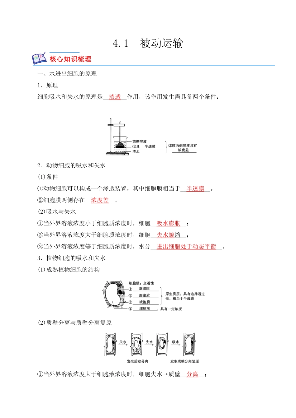 4.1 被动运输高一生物上学期课后培优分级练2019人教版必修1含答案.pdf_第1页