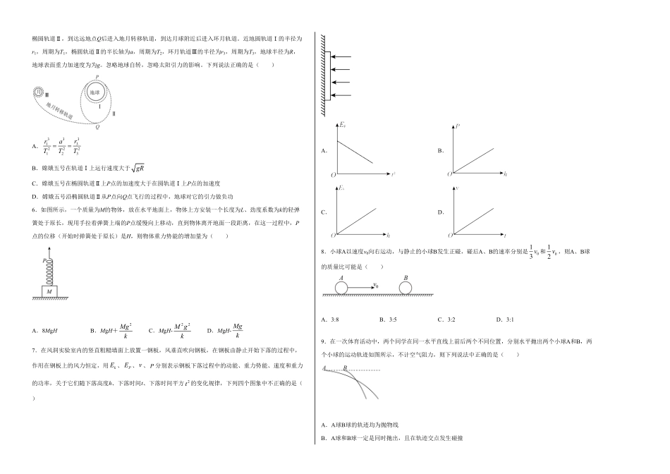 高一物理下学期期末测试卷人教版201903考试版含答案.pdf_第2页