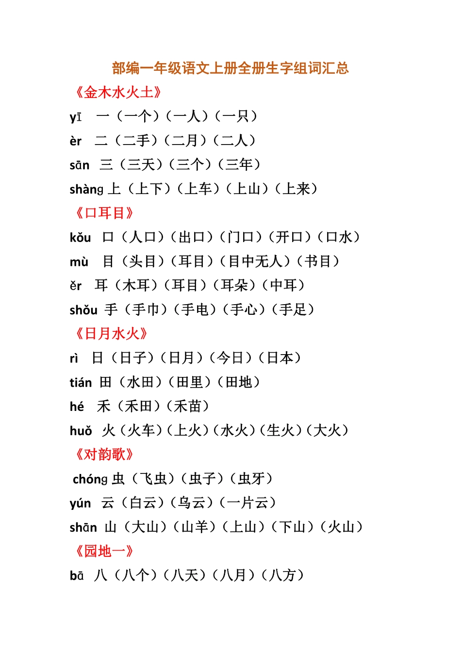 部编一年级语文上册全册生字组词汇总.pdf_第1页
