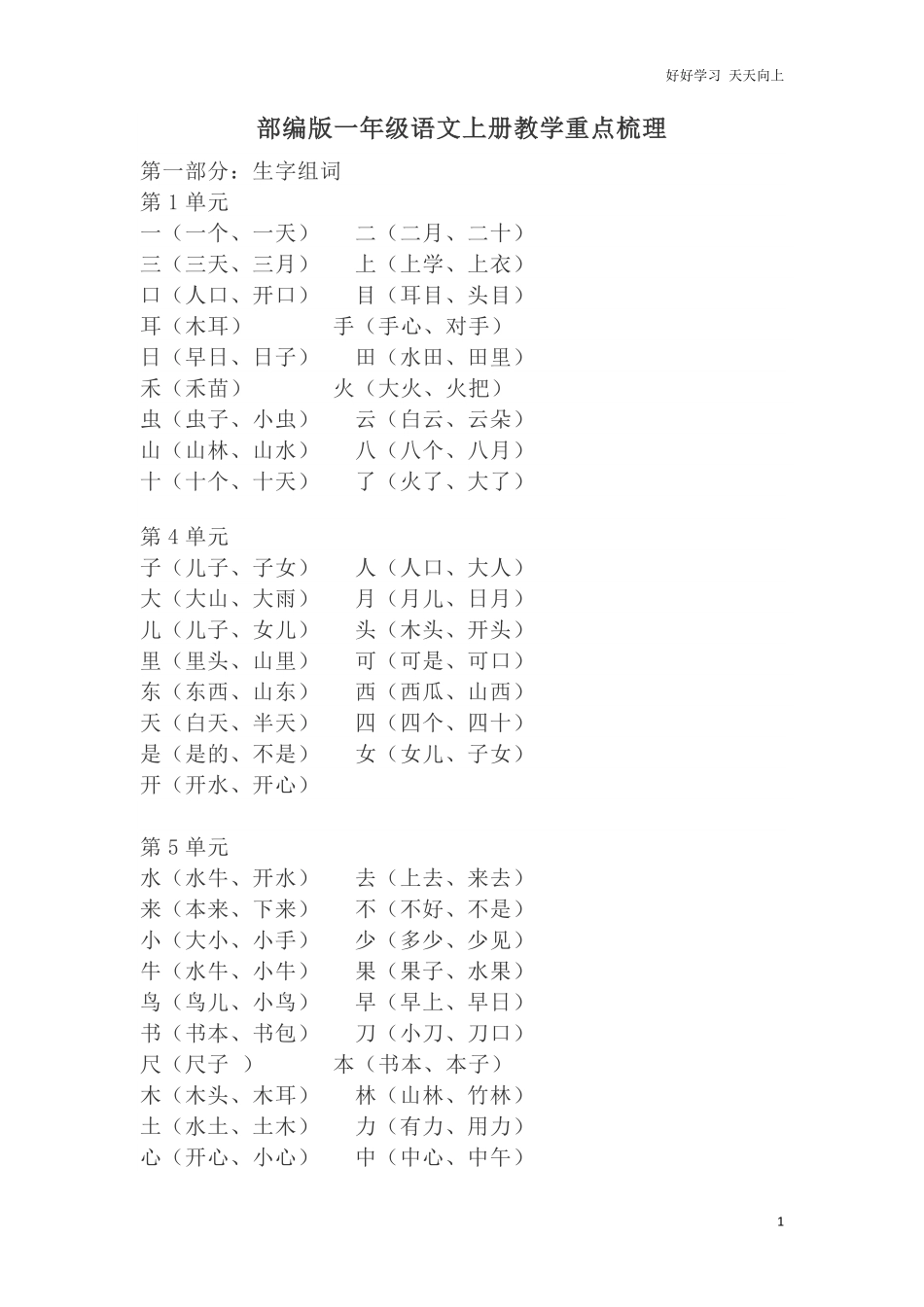 部编一年级语文上册教学重点梳理.pdf_第1页