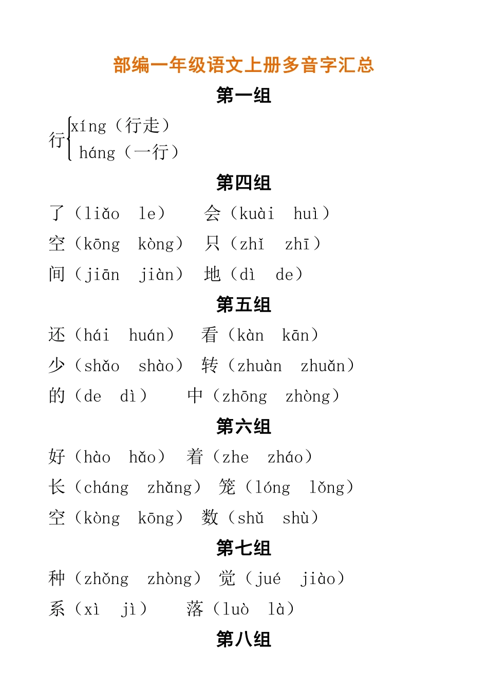 部编一年级语文上册多音字汇总.pdf_第1页
