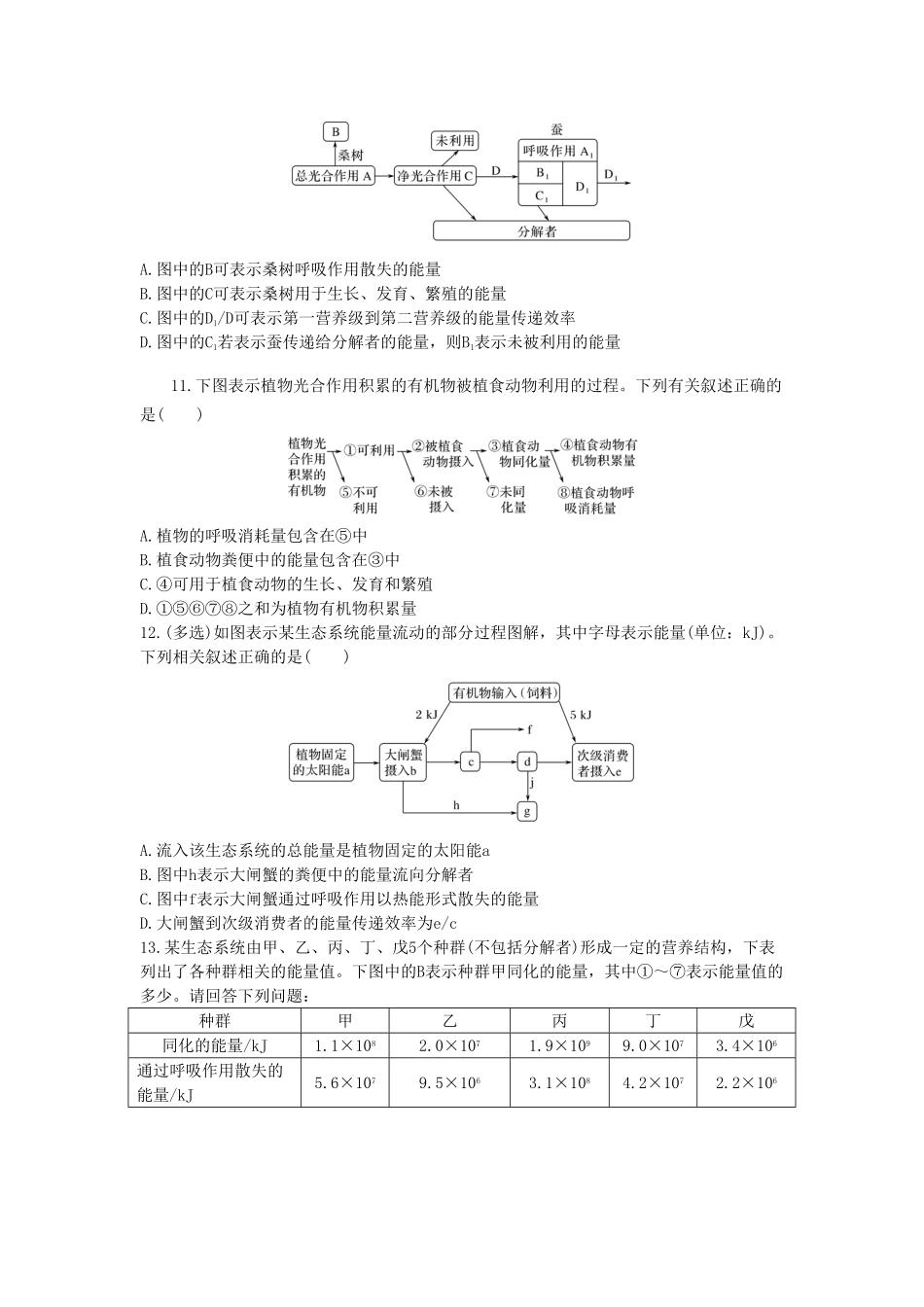 3.2 生态系统的能量流动 同步练习【新教材】人教版2019高中生物选择性必修2含答案.pdf_第3页