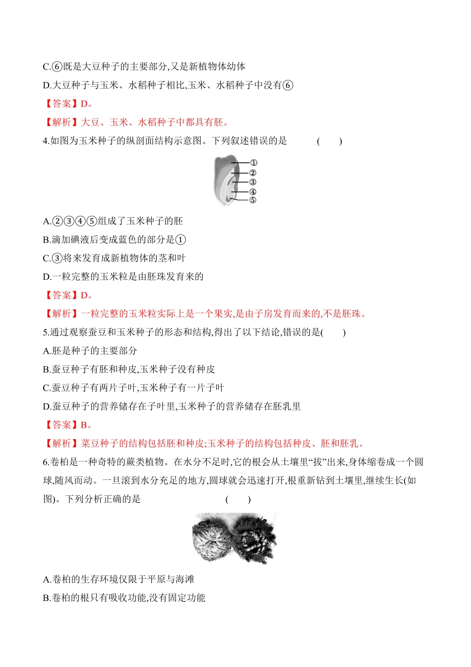3.1.2种子植物课时练试卷七年级生物上册同步优质备课资源人教版解析版.pdf_第2页
