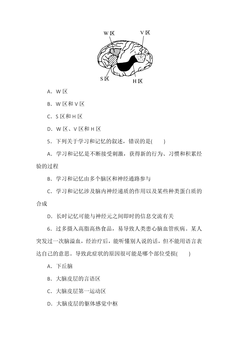 2.5人脑的高级功能同步练习高二上学期生物人教版选择性必修1含答案.pdf_第2页