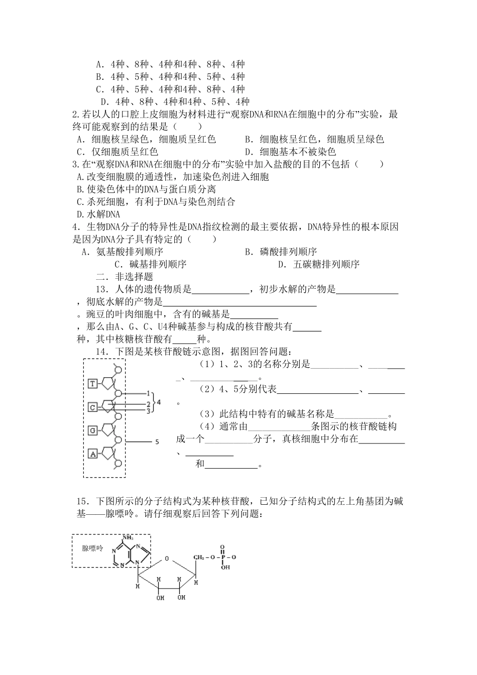 2.5 核酸是遗传信息的携带者 练习 【新教材】人教版2019高中生物必修一含答案.pdf_第2页
