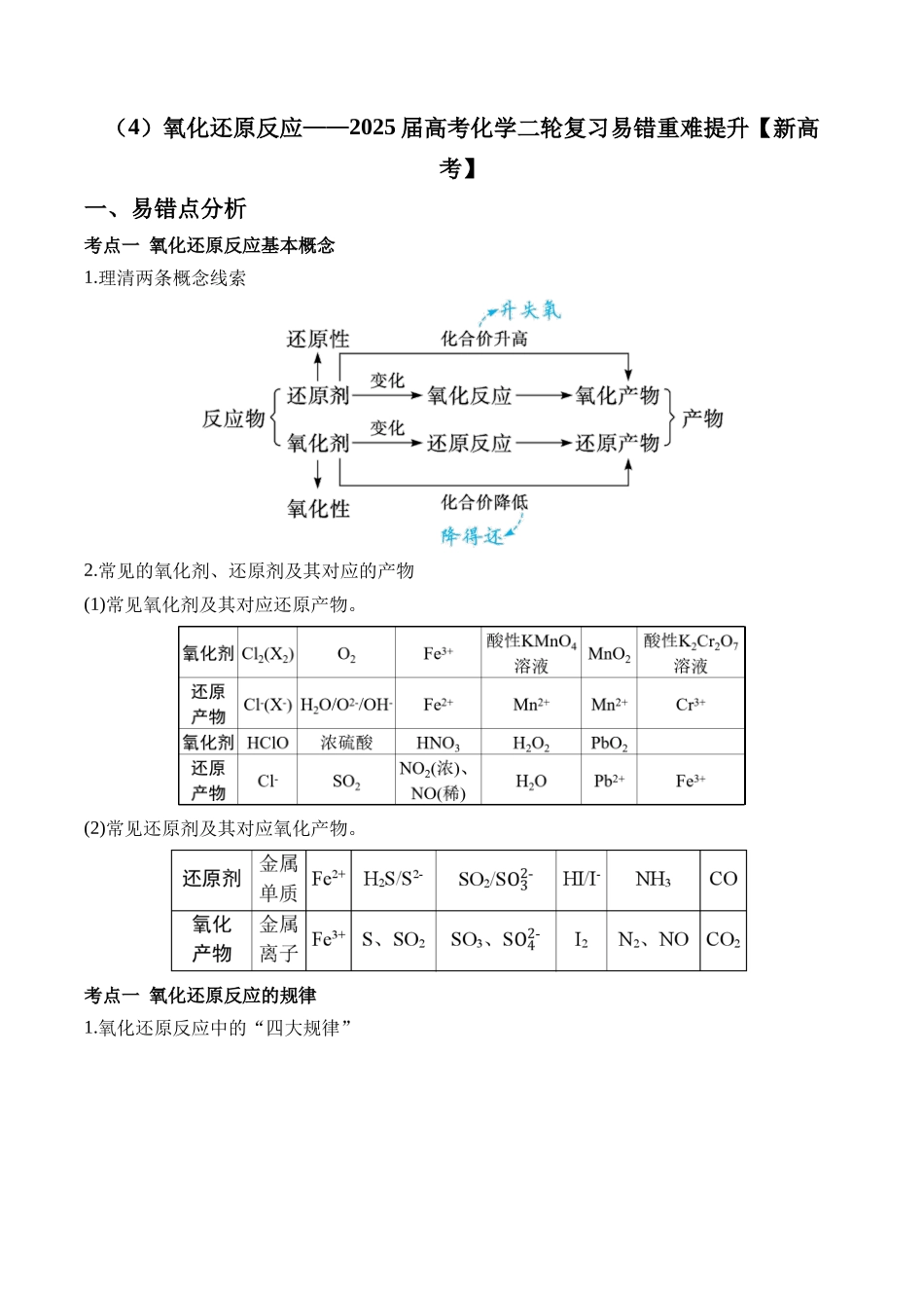 （4）氧化还原反应——2025学高考化学二轮复习易错重难提升（含解析）【新高考】.docx_第1页