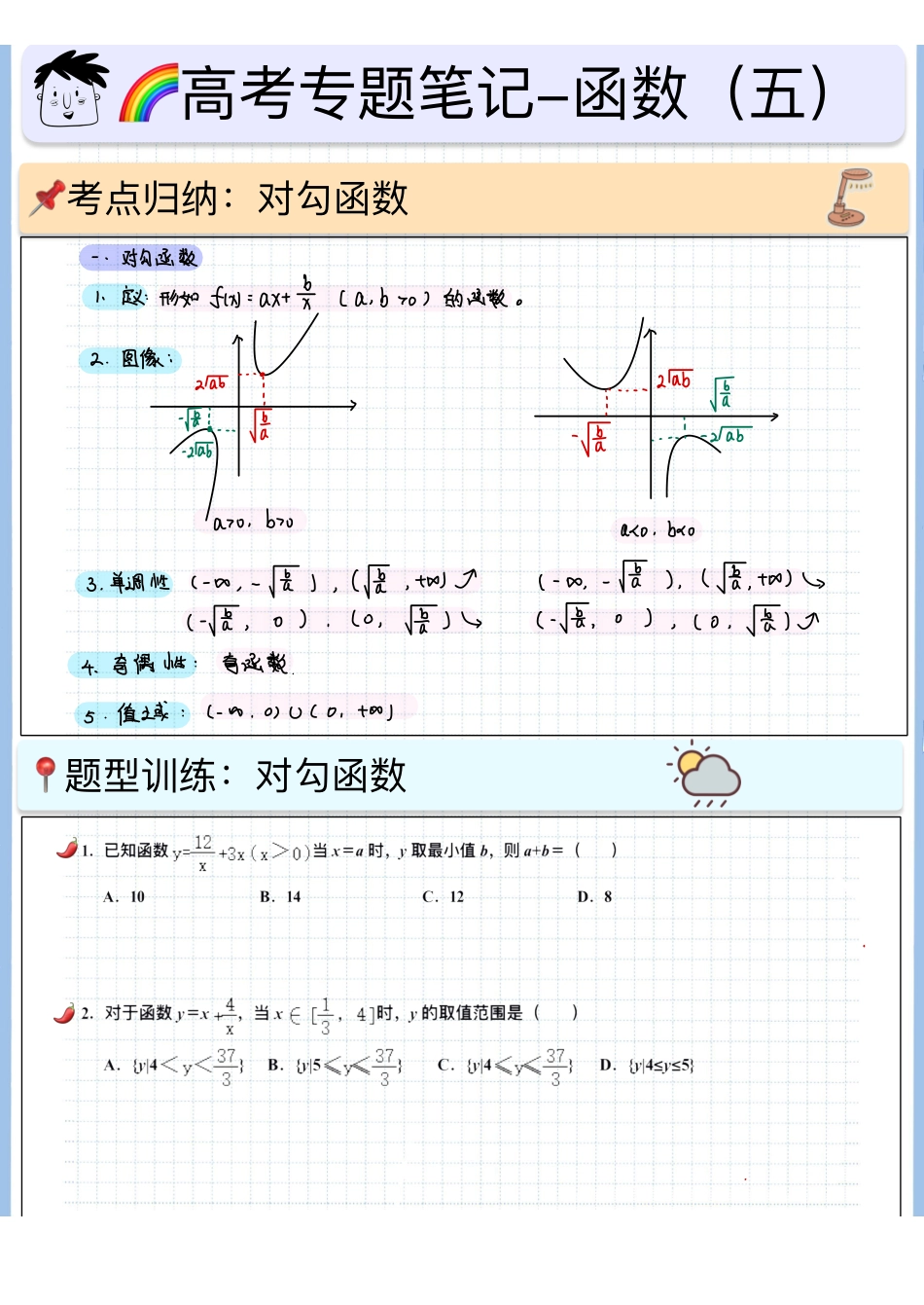 2025高考数学专题笔记（空白版）高考专题笔记—函数05—对勾函数.pdf_第1页