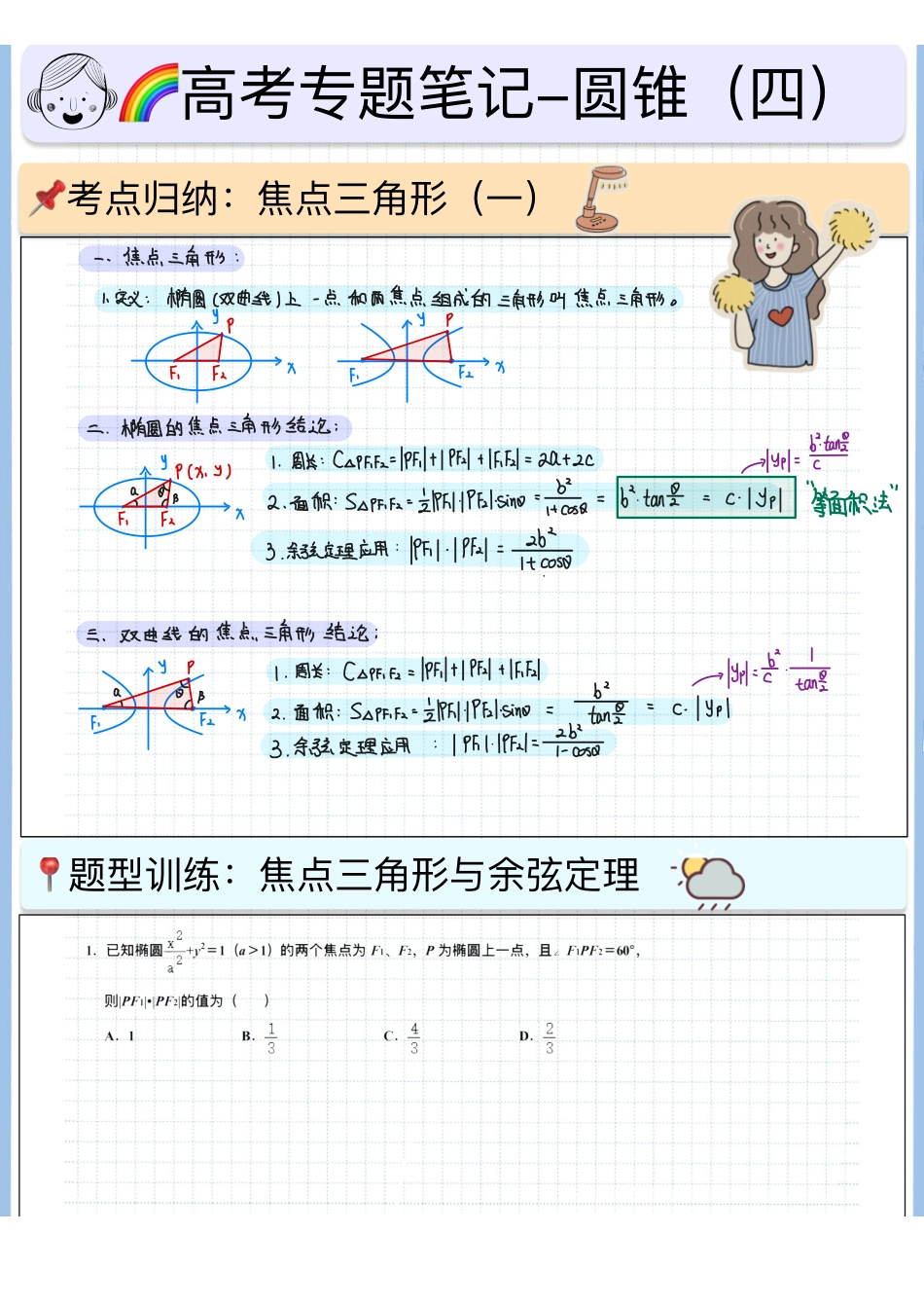 2025高考数学专题笔记（空白版）高考专题笔记-圆锥04-焦点三角形（一）（余弦定理➕面积➕周长）.pdf_第1页