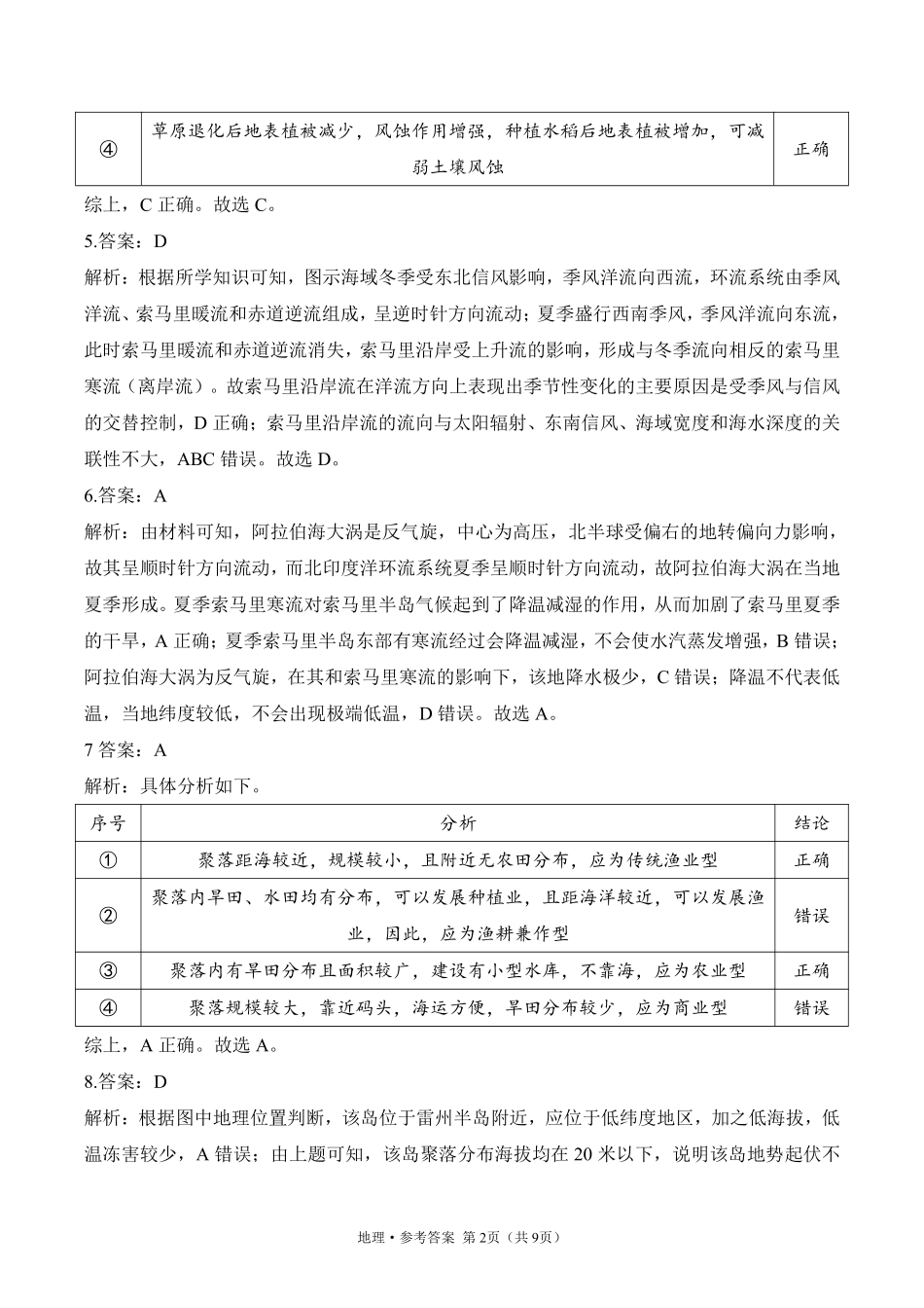 2025届高考地理考向核心卷 浙江专版2 参考答案.pdf_第2页