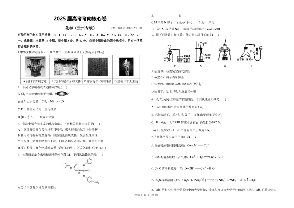 2025届高考化学考向核心卷 贵州专版1（PDF版）.pdf_第1页