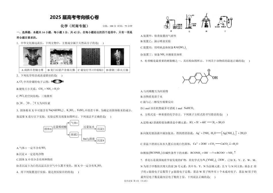 2025届高考化学考向核心卷 河南专版1（PDF版）.pdf_第1页
