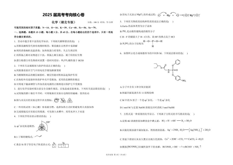 2025届高考化学考向核心卷 湖北专版1（PDF版）.pdf_第1页