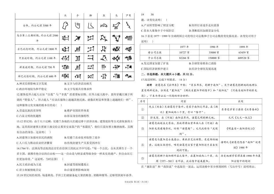 2025届高考历史考向核心卷 福建专版1（PDF版）.pdf_第2页