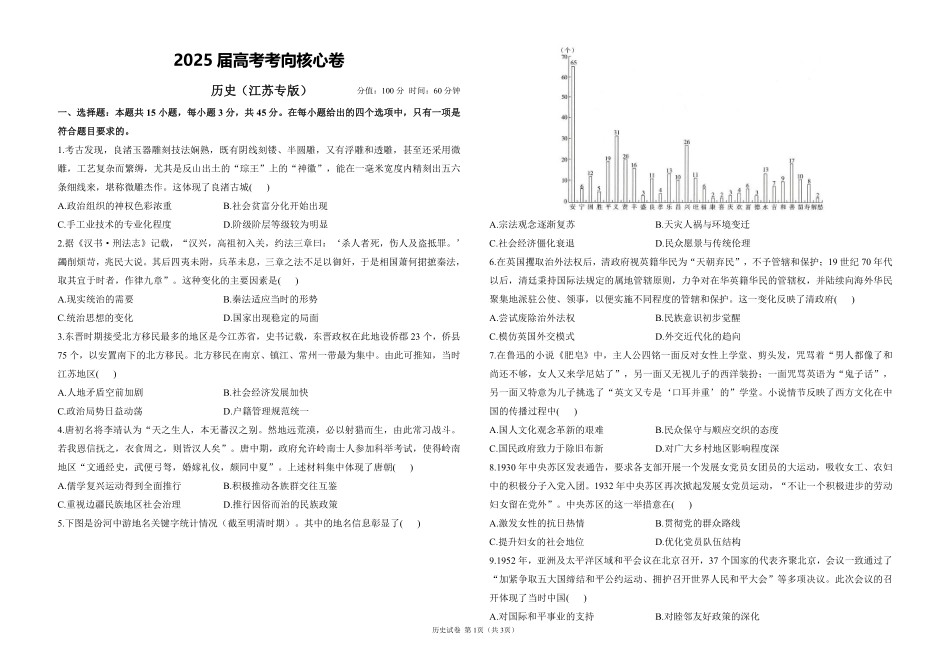 2025届高考历史考向核心卷 江苏专版1（PDF版）.pdf_第1页