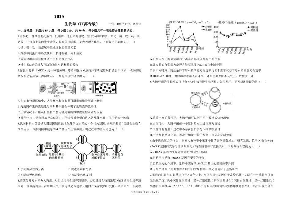 2025届高考生物学考向核心卷 江苏专版1（PDF版）.pdf_第1页