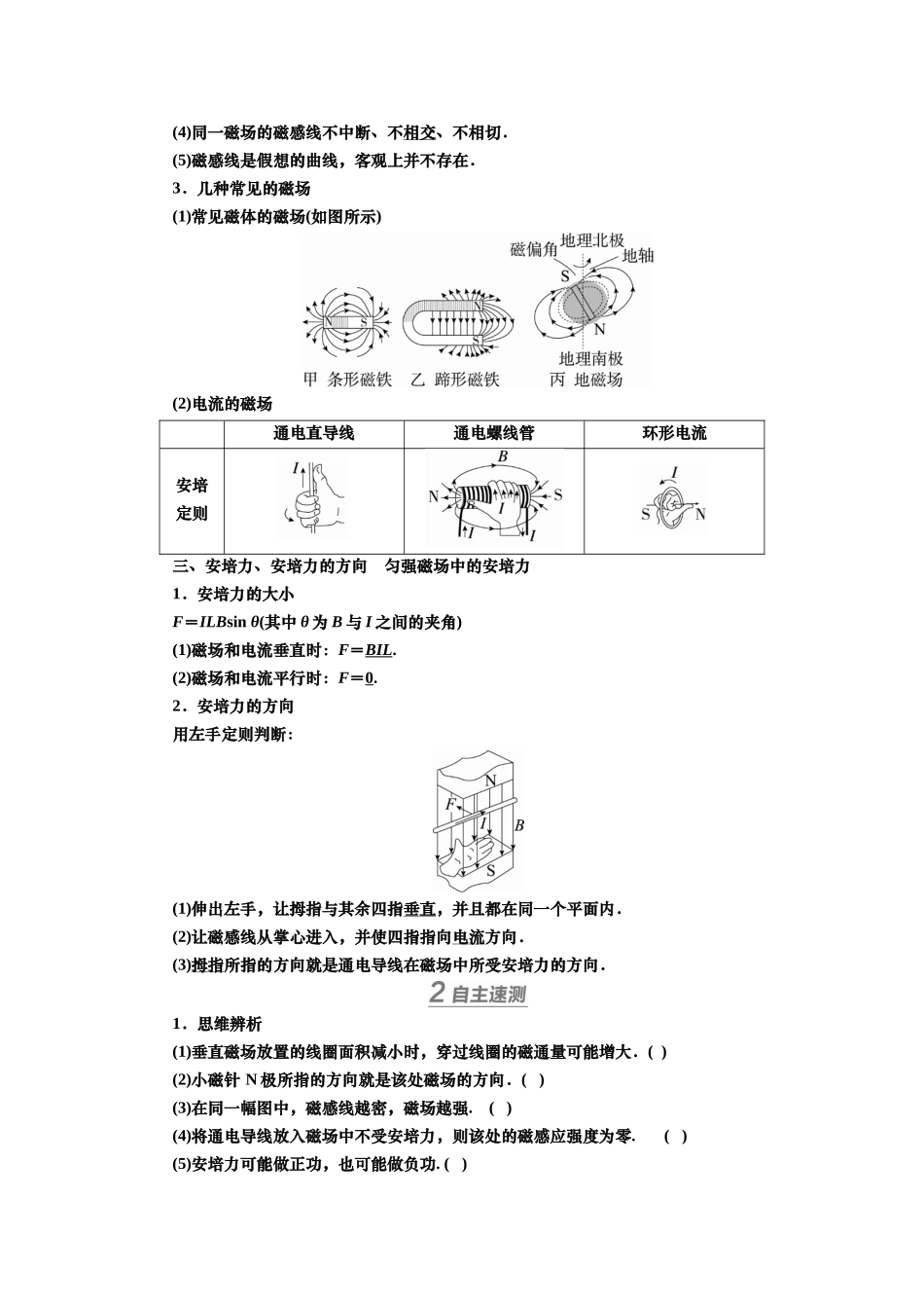 2025届高考物理知识梳理讲义第九章第1讲　磁场及其对电流的作用（含解析）.docx_第2页