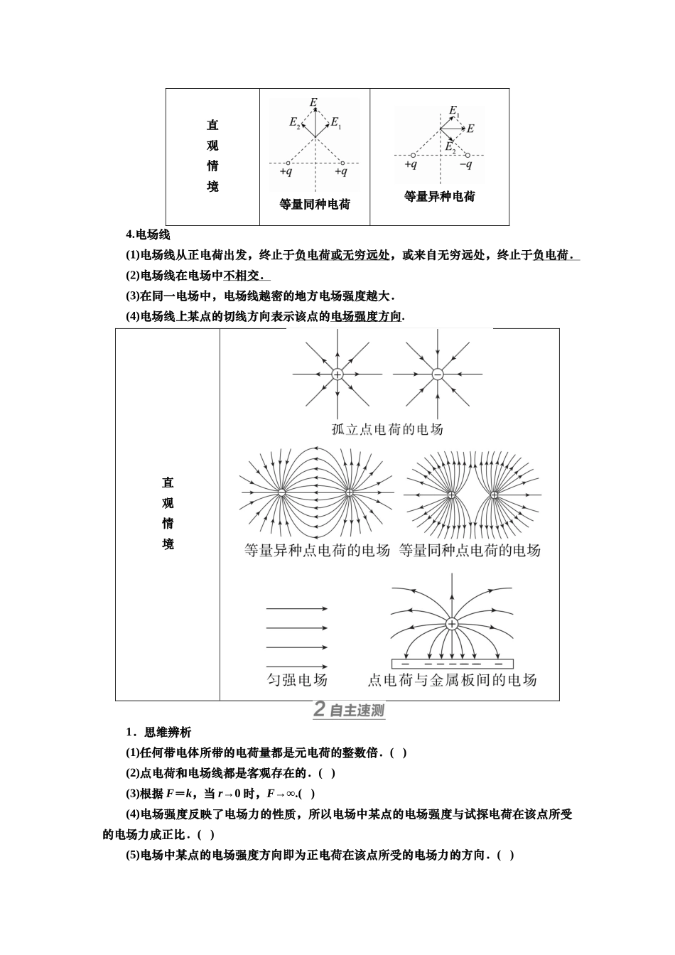 2025届高考物理知识梳理讲义第七章第1讲　电场力的性质（含解析）.docx_第2页