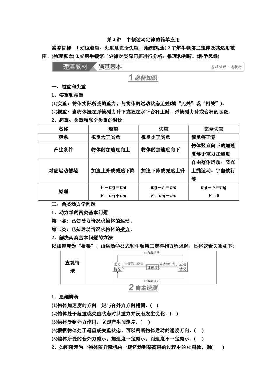 2025届高考物理知识梳理讲义第三章第2讲　牛顿运动定律的简单应用（含解析）.docx_第1页
