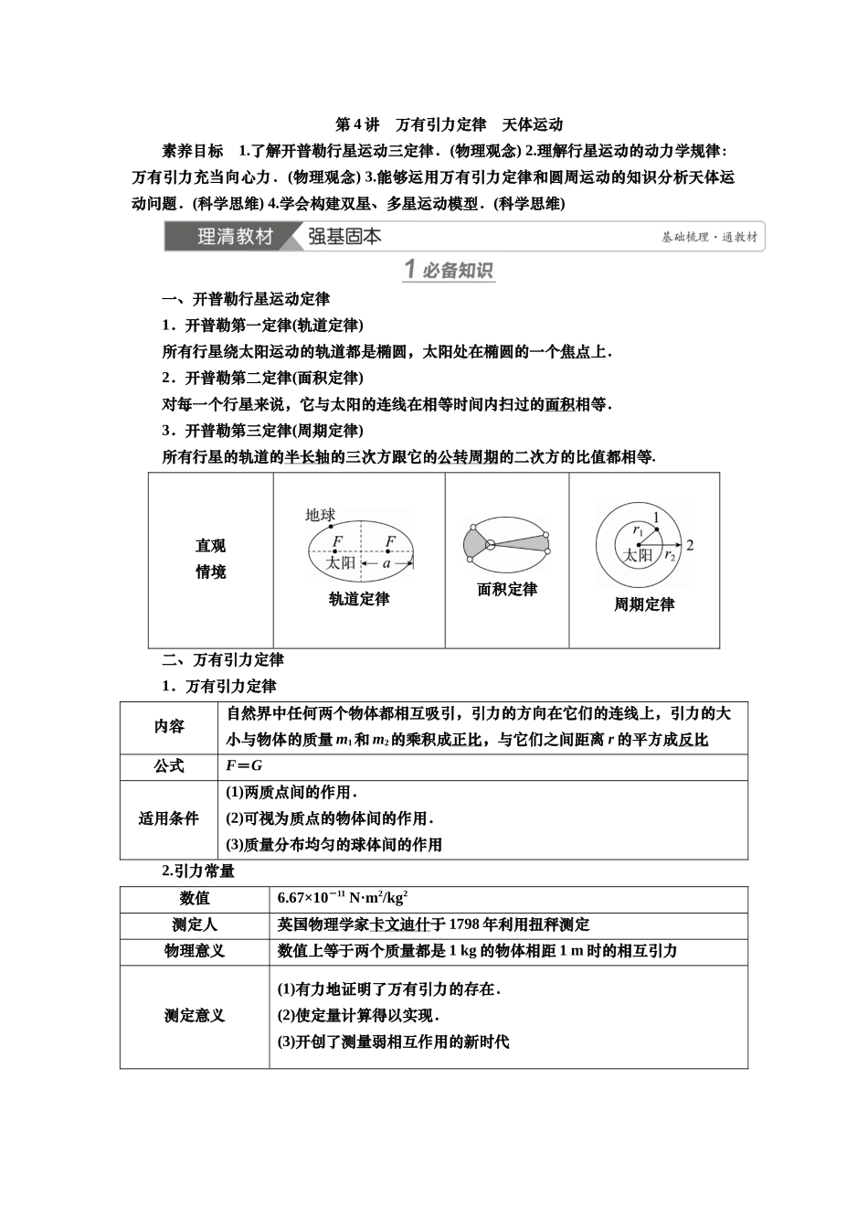 2025届高考物理知识梳理讲义第四章第4讲　万有引力定律　天体运动（含解析）.docx_第1页