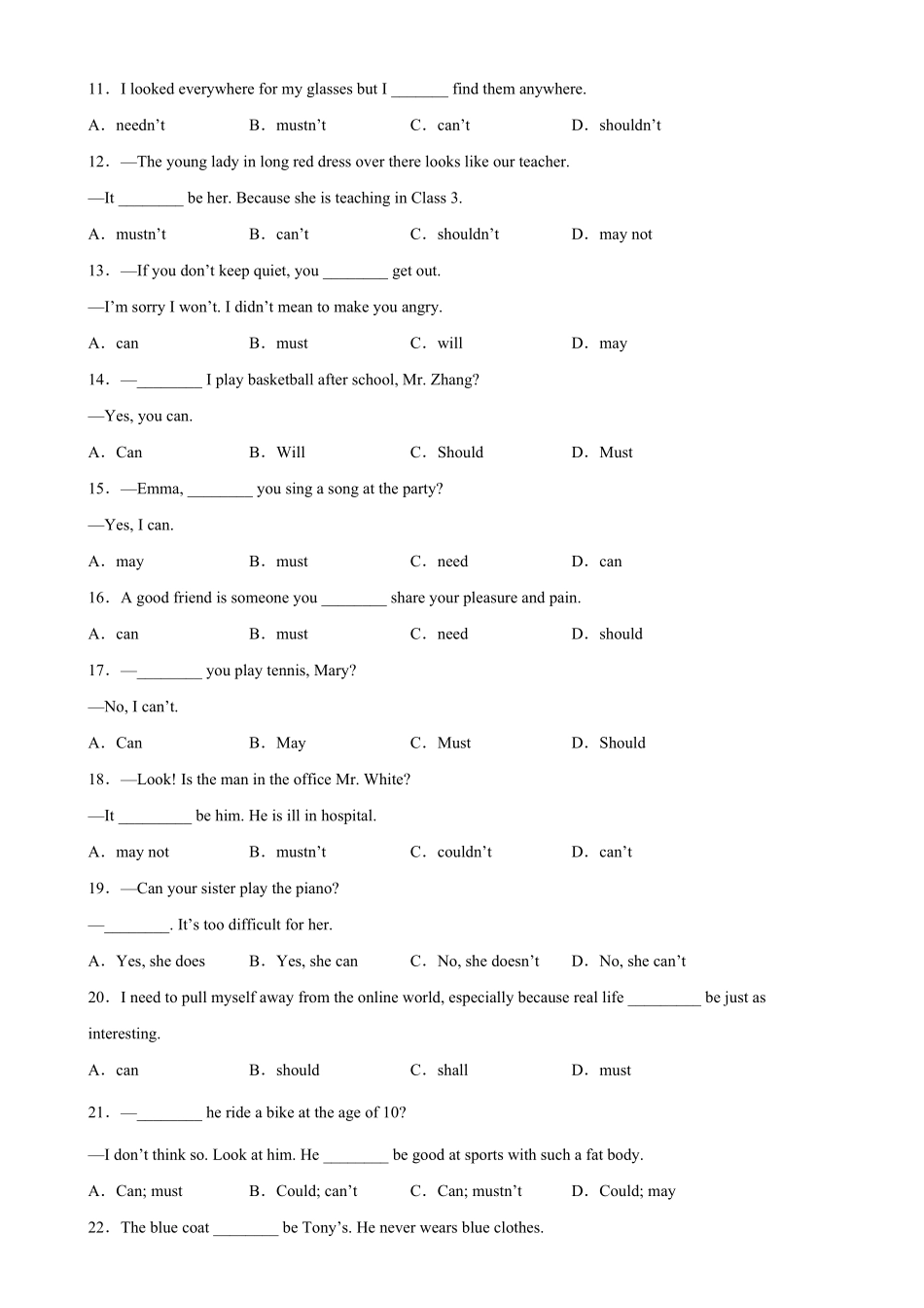 Unit9Grammar重点语法：情态动词can,might等八年级英语上册单元重难点易错题精练人教版含答案.pdf_第2页